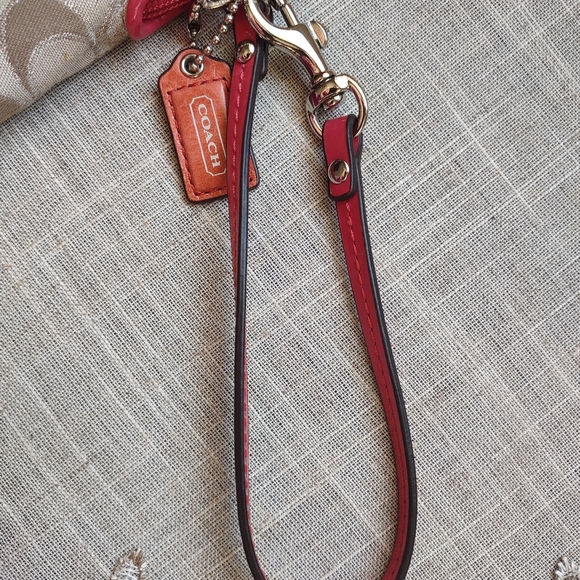 Coach Signature Small Canvas Beige/Pink Top Zip Wristlet - Picture 8 of 10